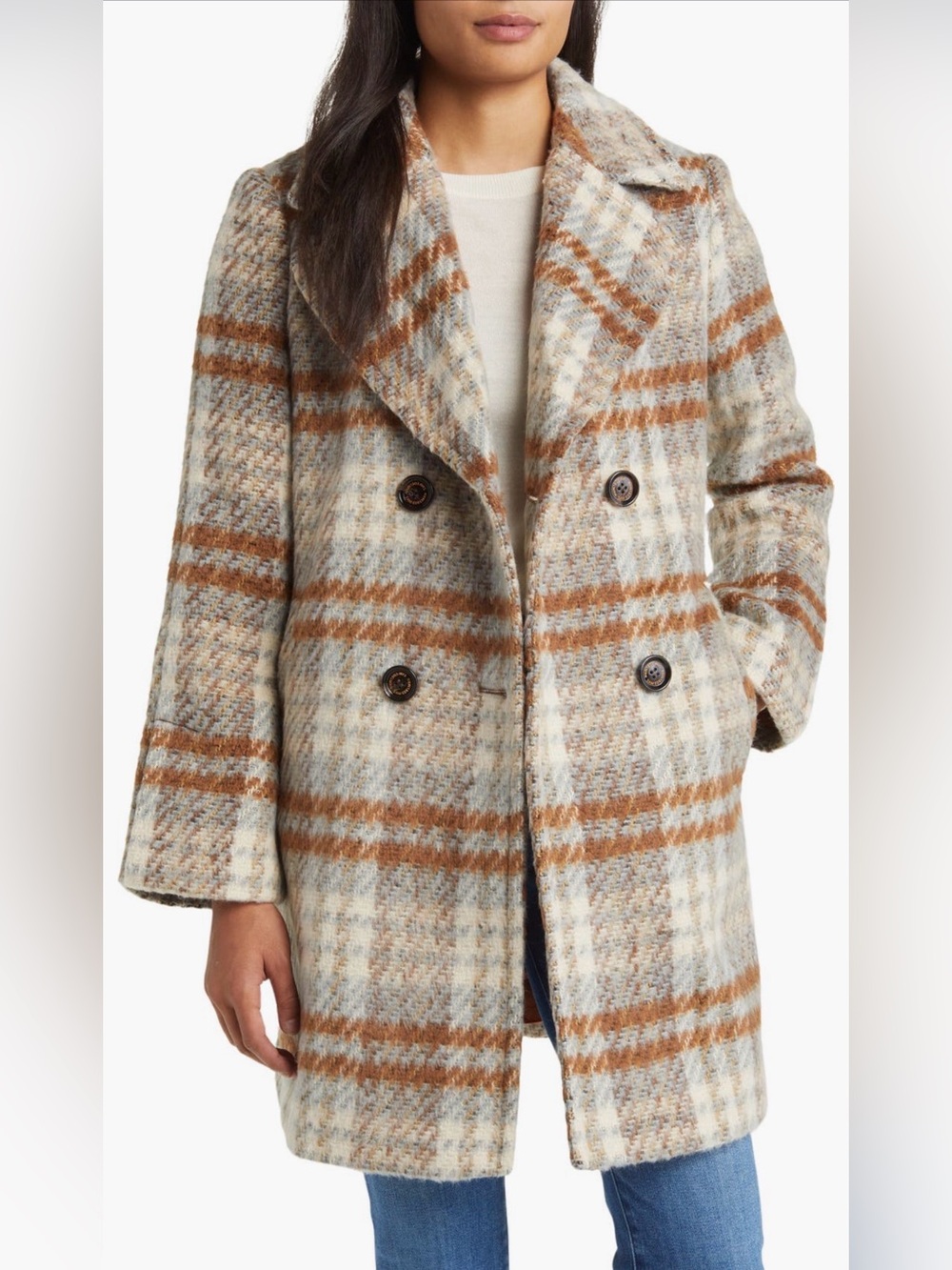 Sam Edelman Plaid Double Breasted Coat Sz Medium